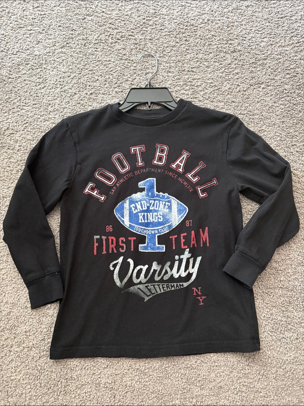 GAP Black Long Sleeve Football Graphic Tee with Red & Blue Print